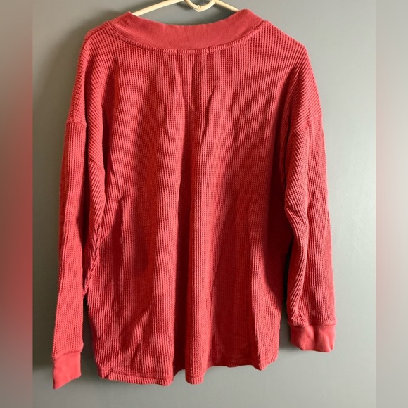 Seven7 Women's Sz L Long Sleeve Soft Waffle V-Neck Cotton Blend Rust/Salmon Top - Picture 2 of 5